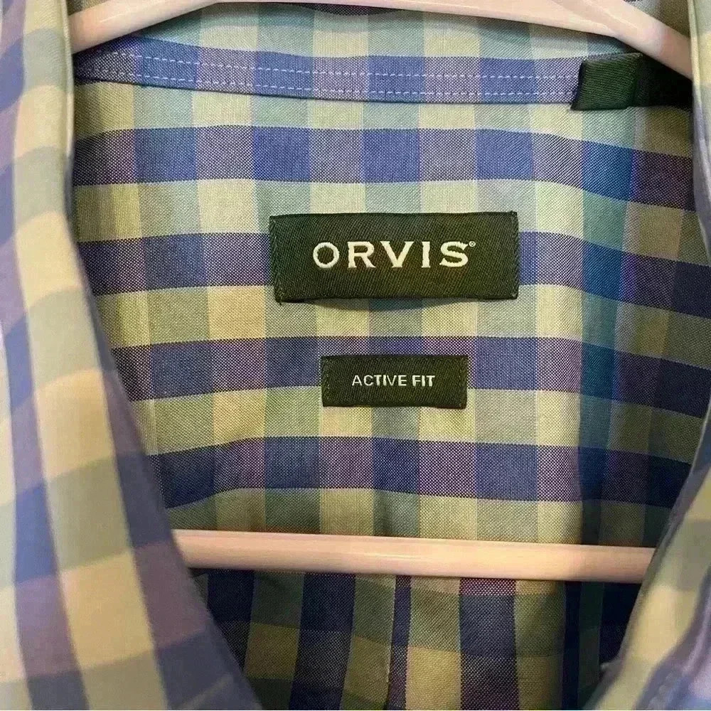 Orvis Blue Green Check Plaid Short Sleeve Button Down Shirt Size Large - Picture 7 of 15